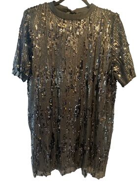 Zara Basic Sequin Little Black Dress with Bow Back